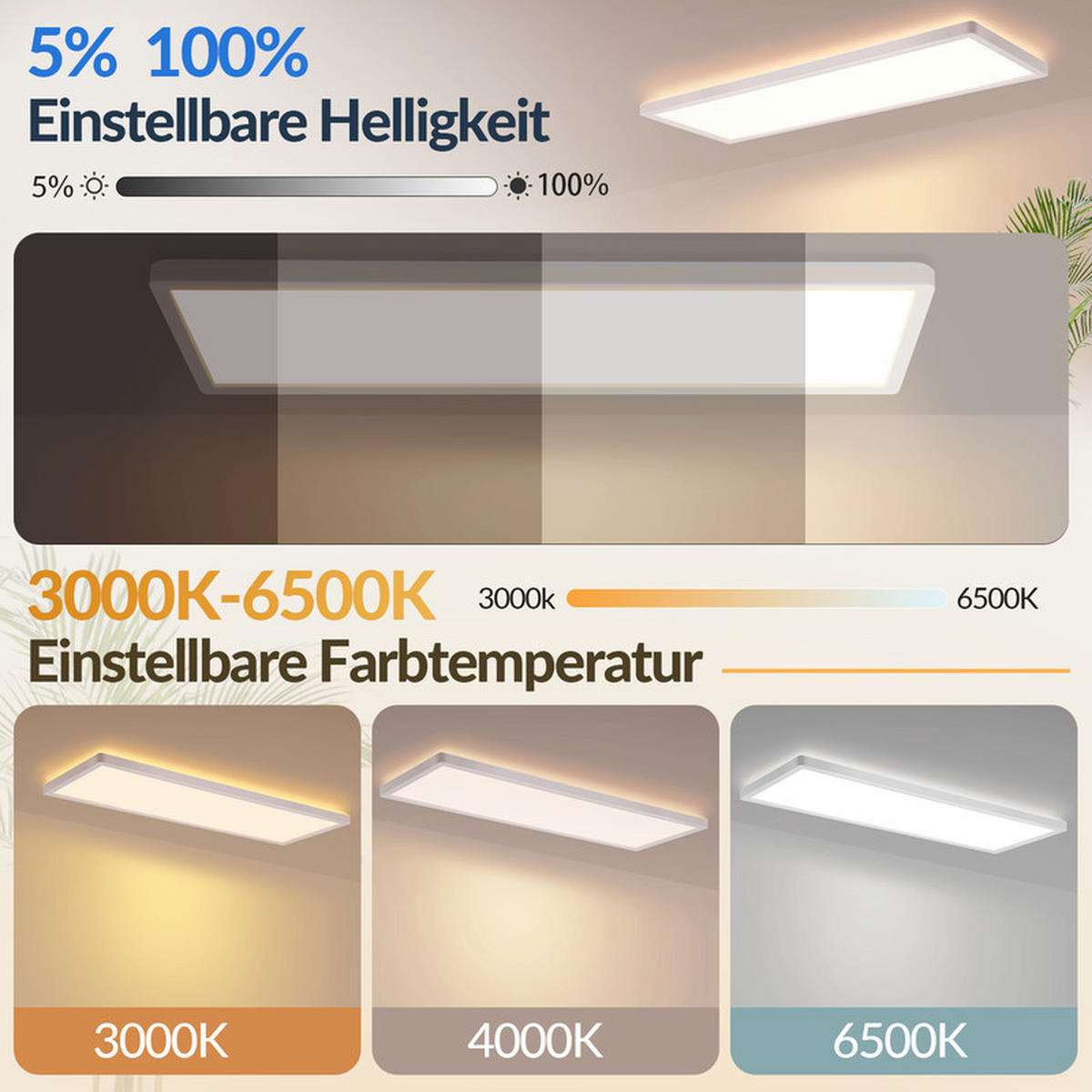 LED stropní světelný panel bílý 20/58/3cm - bílá, plast (58/20/3cm) - Nettlife
