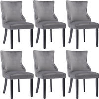 STUHL 6er-Set Samt Grau mit Knopfsteppung und Massivholzbeinen - Grau, Metall (50/91/52.2cm) - Meubliv
