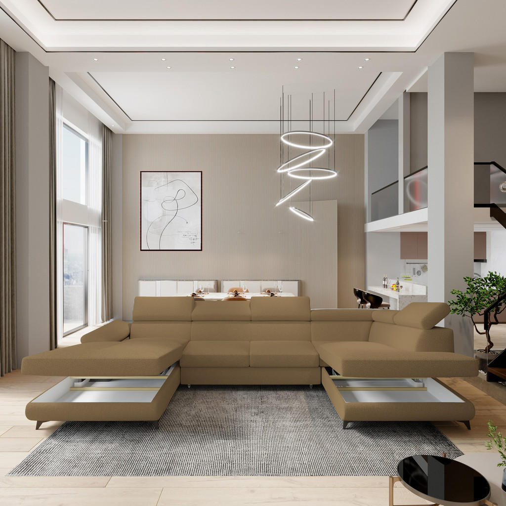 Thumbnail - Masseno Wohnlandschaft, Orange, Holz, 5-Sitzer, U-Form, 339x89x190 cm, Wohnzimmer, Sofas & Couches, Wohnlandschaften, Wo...