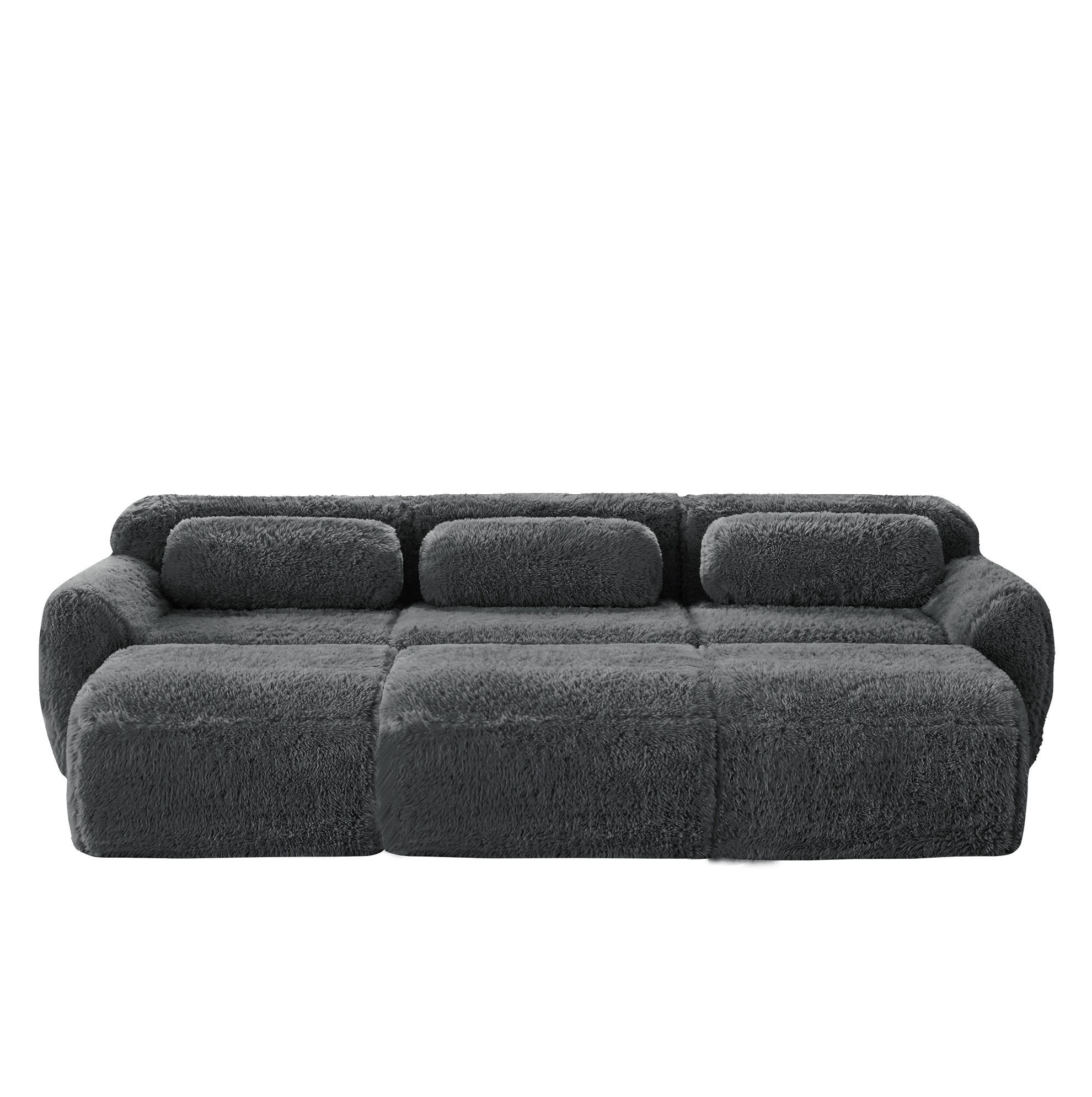 SOFA 291/179/73 cm in Grau mit Ottomans, rahmenlos und besonders weich - Grau, Textil (179/73/291cm) - Flora Grace