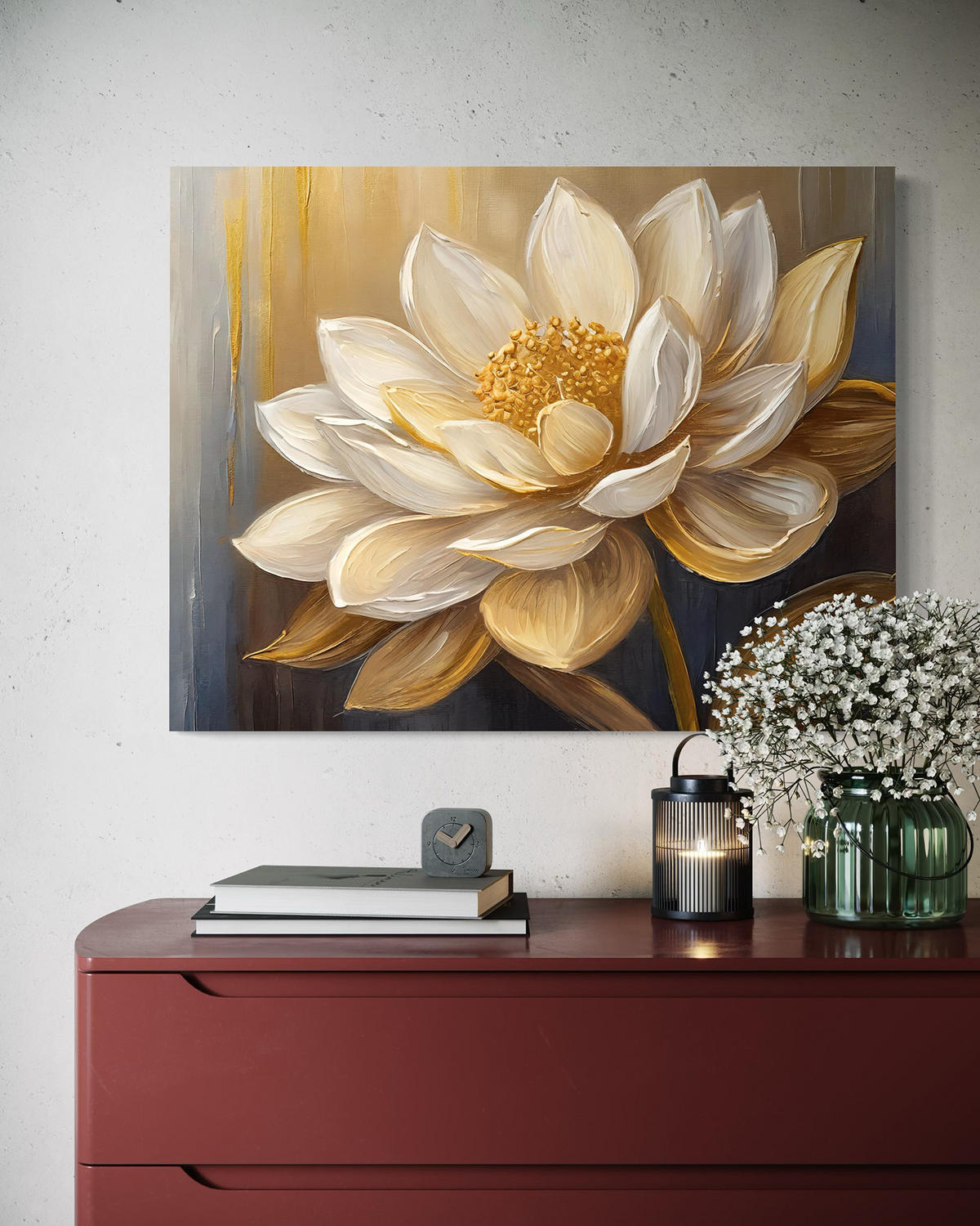 WANDBILD blumen gemalt gold glamour - Beige, Textil (60/40cm) - Feeby