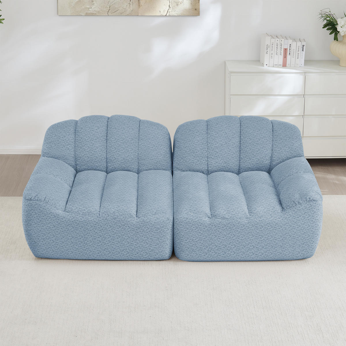 2-SITZER SOFA Granulierter Fleece Blau mit Armlehnen - Blau, Textil (210/79/104cm) - WISHDOR