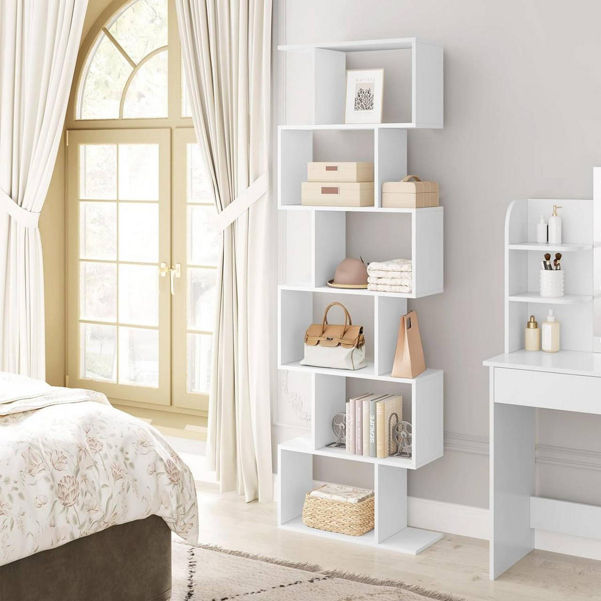 BÜCHERREGAL mit 6 Ebenen, S-förmig, Weiß - Weiß, Holzwerkstoff (60/189.5/24cm) - Woltu
