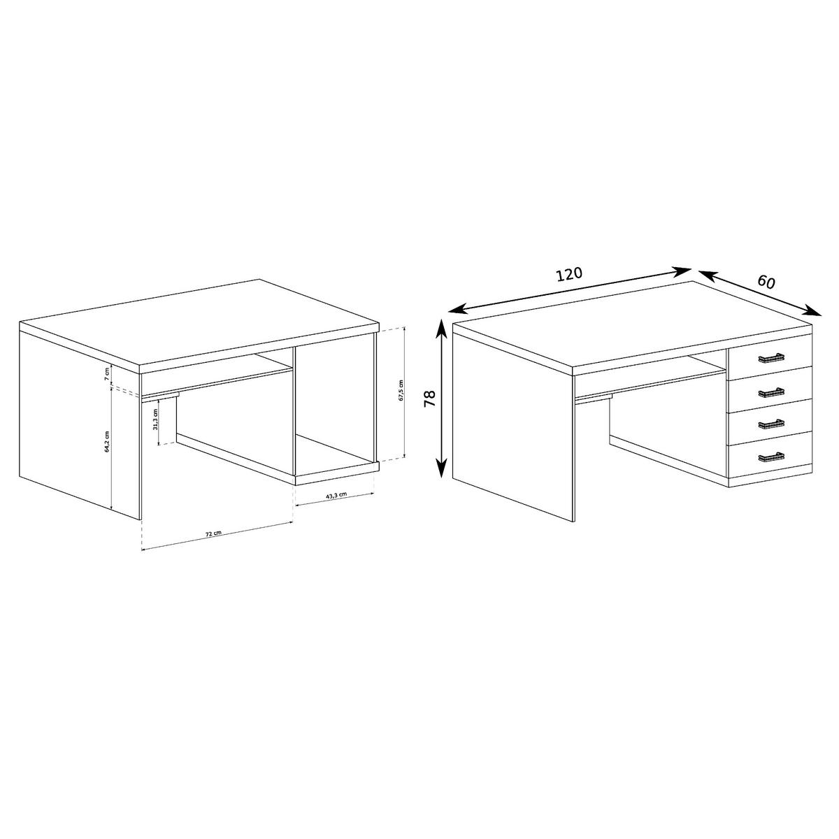 SCHREIBTISCH BALESTRAND N16 Ausziehbares Regal Eiche - Eichefarben/Silberfarben, Glas/Holzwerkstoff (60/120/78cm) - Komodee