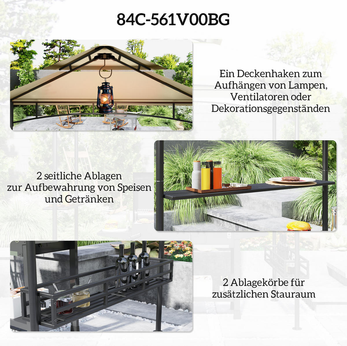 PERGOLA Grillpavillon 240/150/257 cm aus Stahl mit Doppeldach und Seitenablagen Beige - Beige, Metall (240/257/150cm) - Modenvie