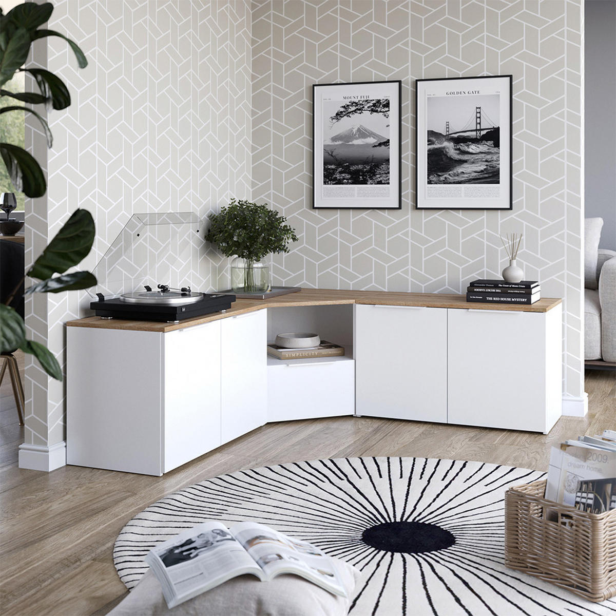 WOHNWAND Wido Weiß/Sonoma 3 Teile - Weiß/Sonoma Eiche, Holzwerkstoff (68/50/68cm) - Vicco