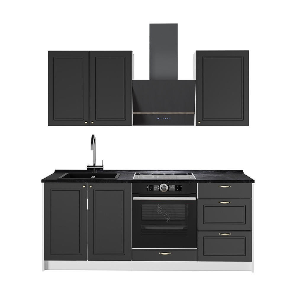 SINGLEKÜCHE Fame-Line, Anthrazit-Gold Landhaus/Weiß, 190 cm, AP Anthrazit - Anthrazit/Weiß, Holzwerkstoff (190/82/60cm) - Vicco