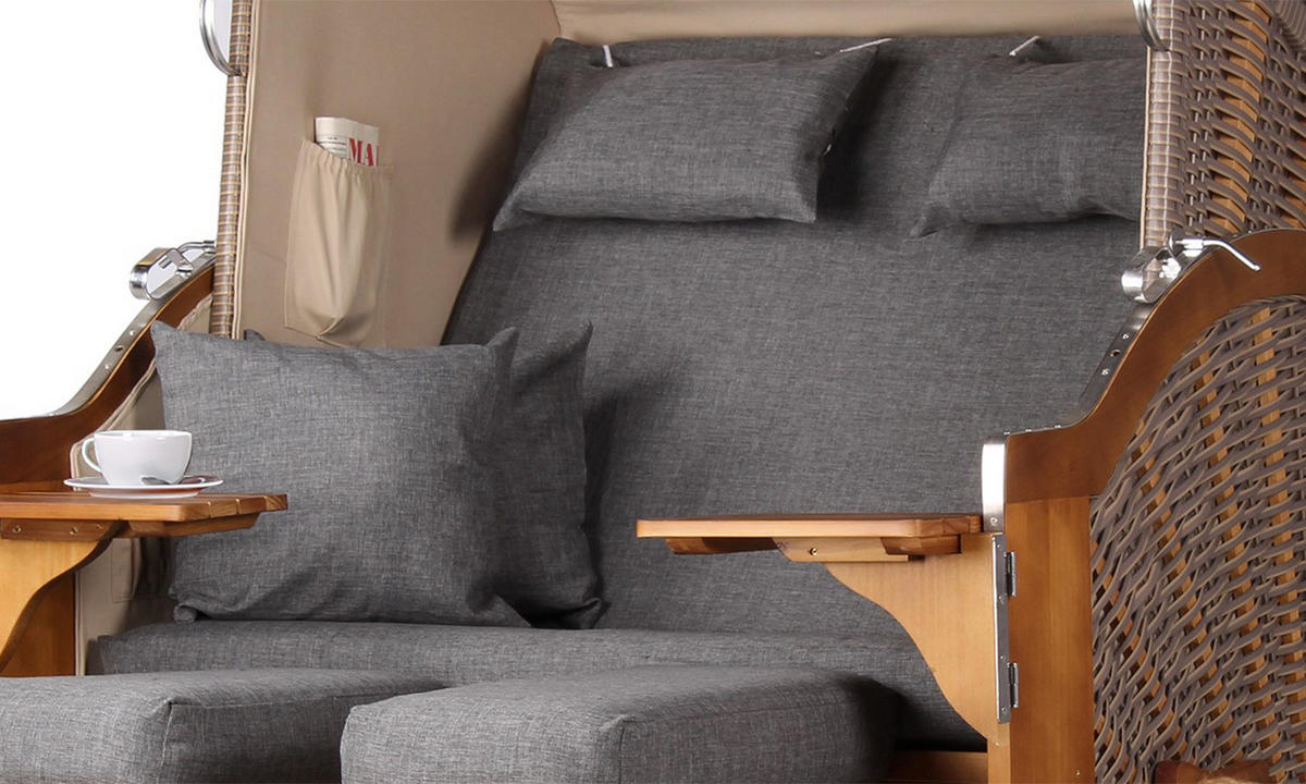 STRANDKORB Komplettset - Schleswig Pinie - PE mokka - Modell 560 - Dunkelgrau, Holz (120/160/80cm) - bene living