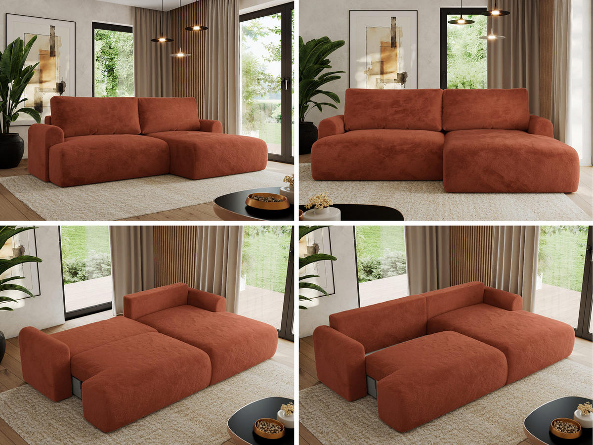 ECKSCHLAFSOFA TONO L Orange Plüsch - rechts - Schwarz/Orange, Kunststoff/Textil (150/260cm) - MKS
