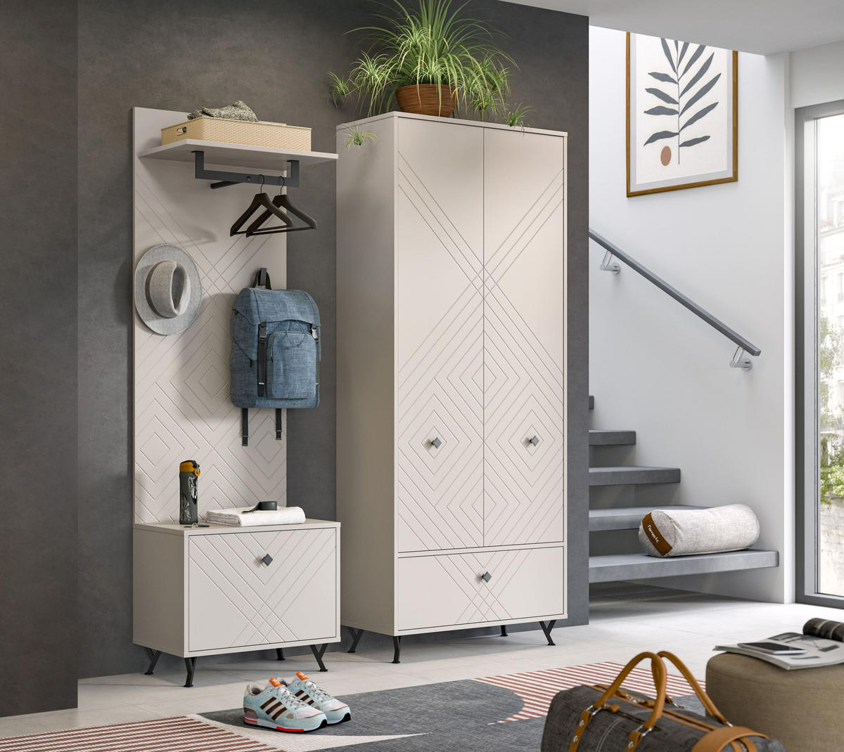 GARDEROBEN-SET NOTES 3-tlg. (B/H/T: ca. 195/190/35 cm) in sandbeige/sandbeige matt - Sandfarben, Holzwerkstoff (195/190/35cm)
