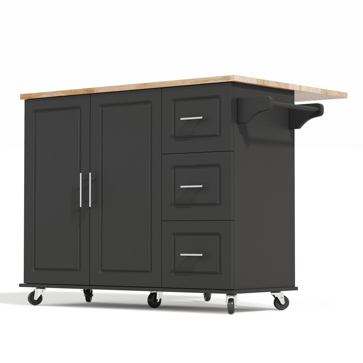 KÜCHENINSEL 137/43/92 cm Schwarz mit 3 Schubladen und klappbare Arbeitsplatte - Schwarz, Holz/Holzwerkstoff (43/92/137cm) - Oxeza