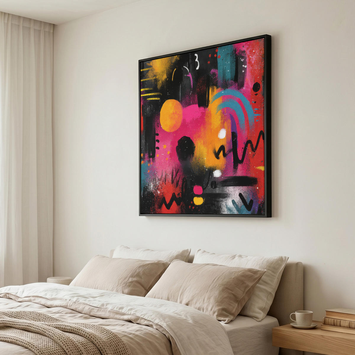 LEINWAND Bilder mit Rahmen - Farbflächen - Formen - Bunt - Abstrakt - 90x90 - Pink, Textil (90/90cm) - MuchoWow