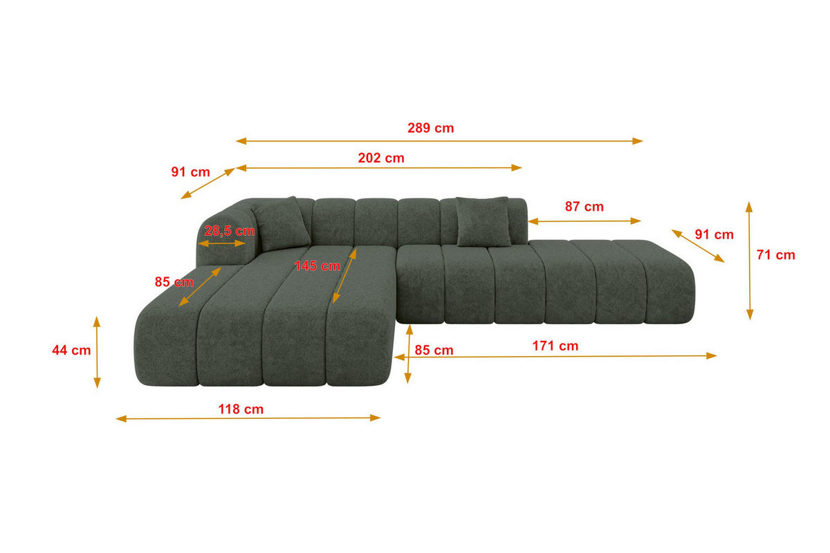ROHOVÁ SEDAČKA s otomanem, levá BILA-L 289x176x71 Zelená Žinylka - černá/smaragdově zelená, kompozitní dřevo/textil (176/289cm) - ALTDECOR