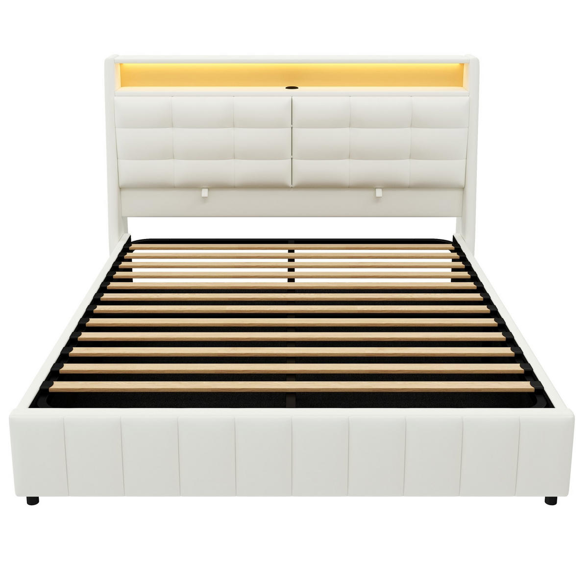 BETT mit Stauraum, LED und USB 160x200 cm Weiß - Weiß, Metall (160/200cm) - Meubliv
