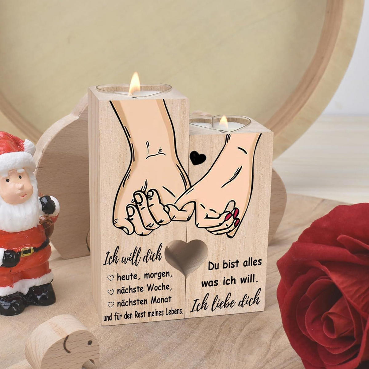 KERZENSTÄNDER Holz mit Spruch - Braun, Holz (4.5/12/10cm)