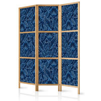 PARAVENT Japanischer 3-tlg 135x172 cm Blaue Bl tter - Blau, Holz/Textil (135/172/3cm) - Muralo