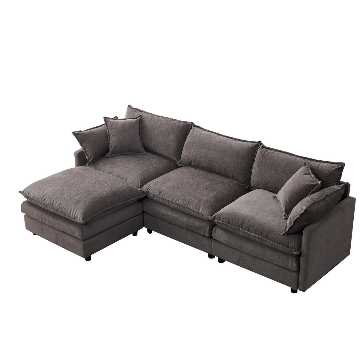 ECKSOFA 267/154/85 cm grau aus Chenille mit Hocker und modularem Aufbau - Grau, Textil (154/267cm) - OKWISH