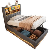 KINDERBETT 90/200 cm Grau mit hydraulischem Stauraum und LED-Beleuchtung - Grau, Metall (90/200cm) - OKWISH