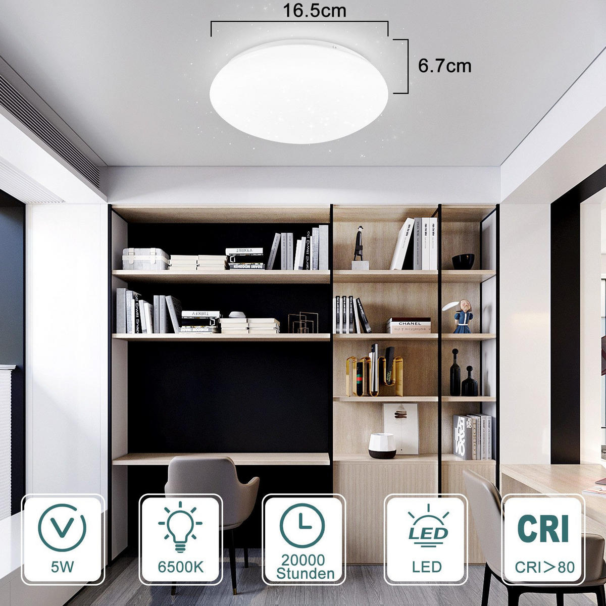 DECKENLEUCHTE LED Wohnzimmer Ø16.9CM - Weiß, Kunststoff (16/16/6.7cm) - ZMH