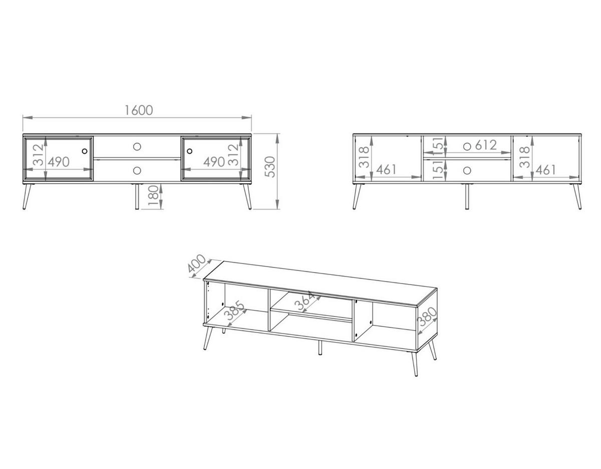 TV-LOWBOARD GOLDIN Weiß 160x40x53 cm - Weiß, Holzwerkstoff (160/53/40cm) - FURNLUX