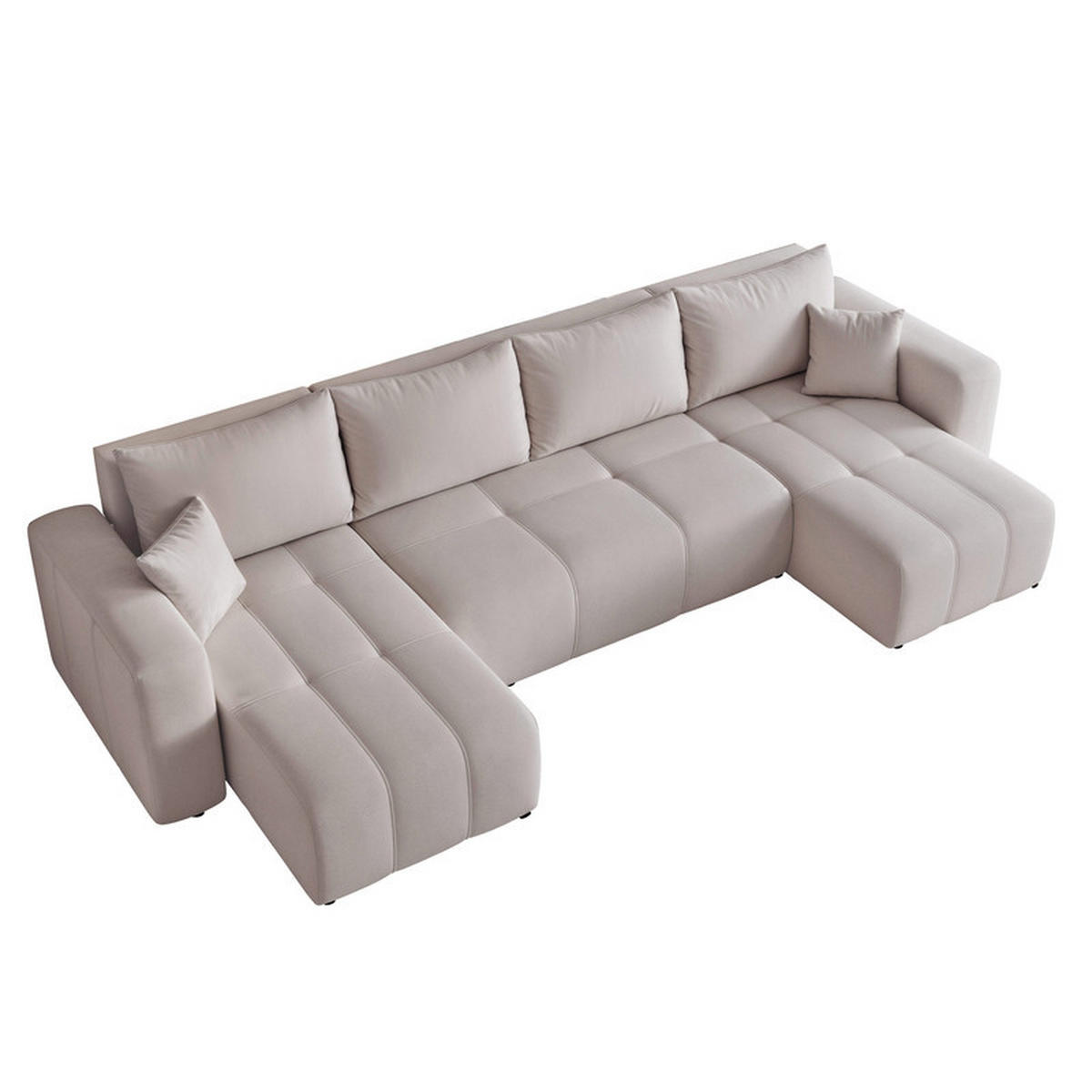 WOHNLANDSCHAFT U-Form Velours mit Bettkasten und Schlaffunktion - Hellgrau, Holzwerkstoff/Kunststoff (318/79/145cm) - Idohome