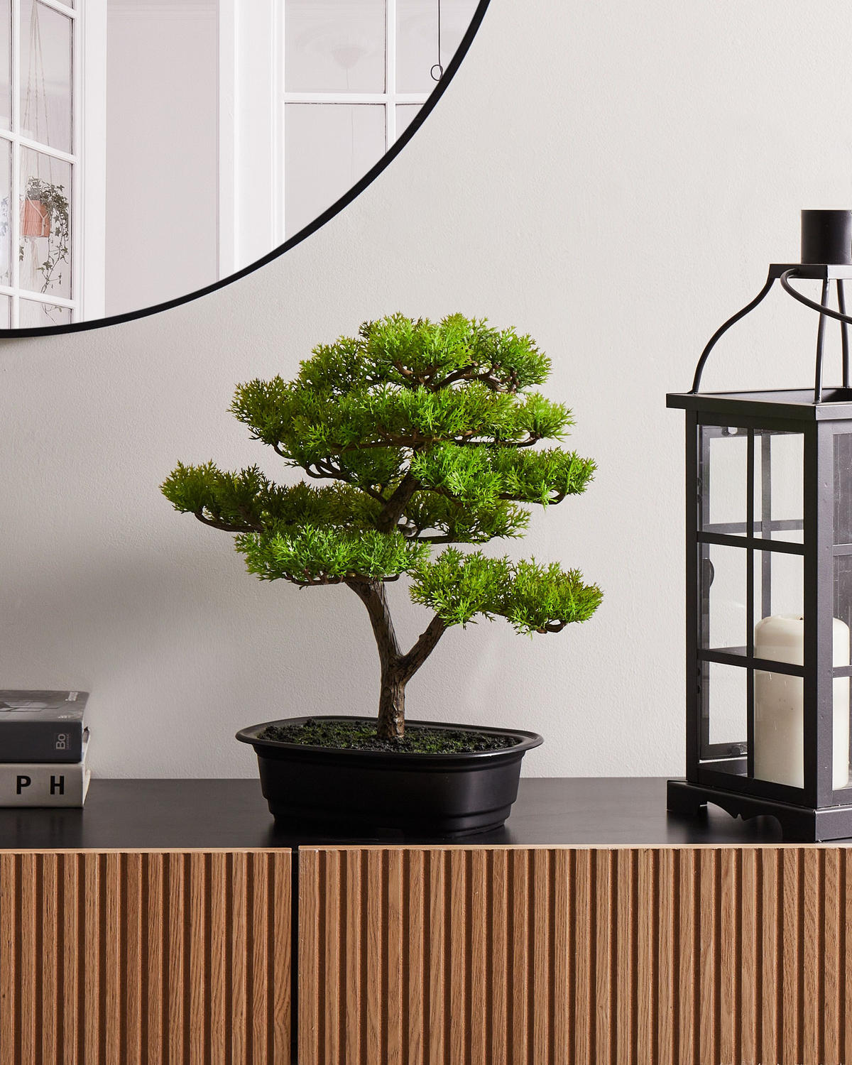 KUNSTPFLANZE im Blumentopf 37 cm Grün Pine - Schwarz/Grün, Kunststoff (37cm) - Beliani