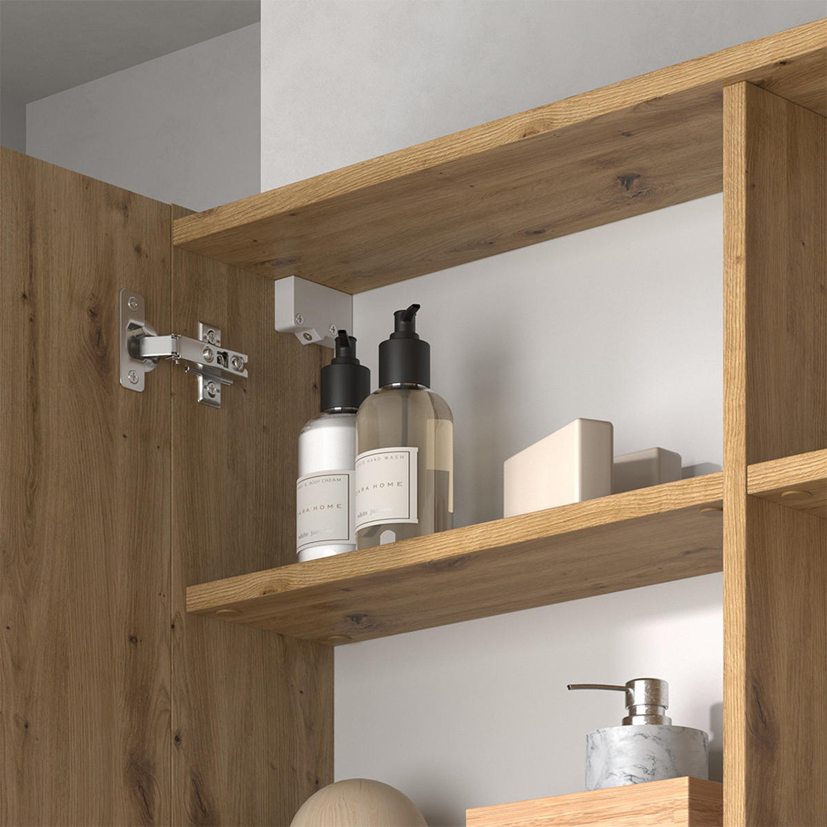 BADSPIEGELSCHRANK Edelin Anthrazit/Artisan 100 x 75 cm mit Regalen - Anthrazit/Eiche Artisan, Holzwerkstoff (100/75/18cm) - Vicco