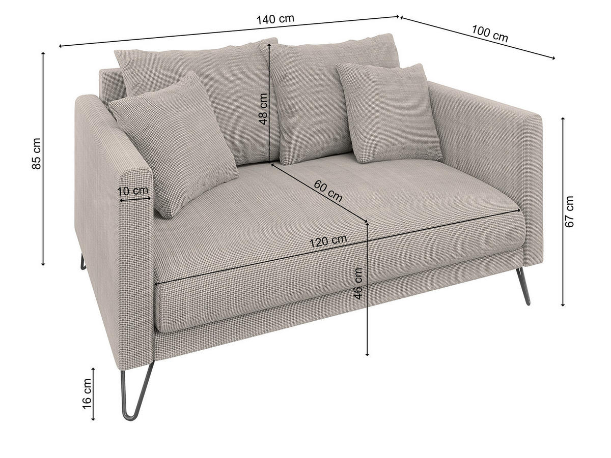 SITZGARNITUR 3+2+1 Harmony Taupe Chenille - Taupe/Schwarz, Holz/Textil (200/85/100cm) - S-Style Möbel