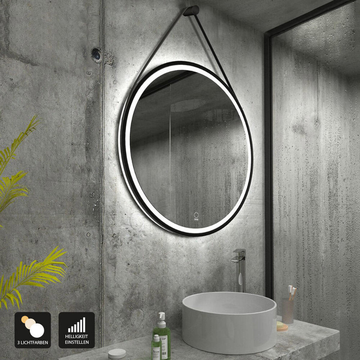 LED-SPIEGEL FIANA - 40 cm - Schwarz, Glas (40/40/1cm) - Home Deluxe