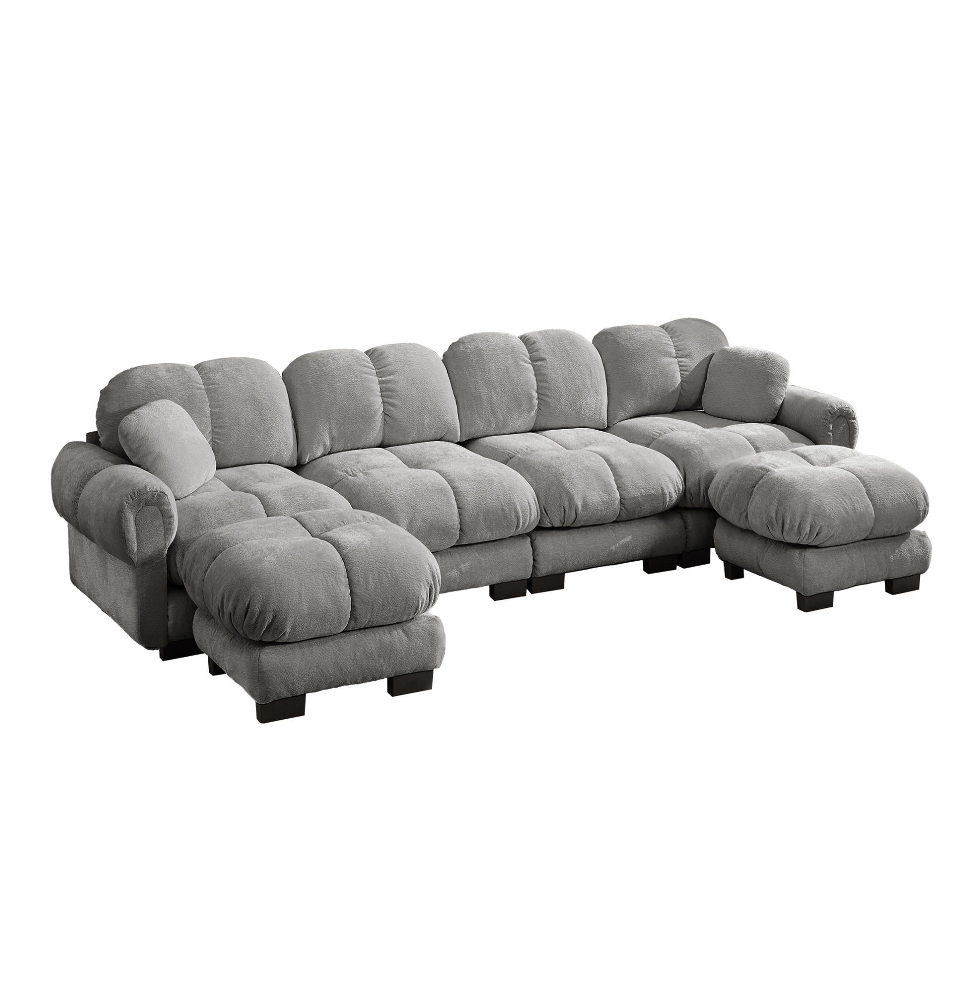 SOFA 330/149/90 cm in Hellgrau aus Chenille mit modularer Flexibilität - Hellgrau, Textil (149/90/330cm) - Flora Grace
