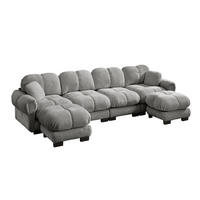SOFA 330/149/90 cm in Hellgrau aus Chenille mit modularer Flexibilität - Hellgrau, Textil (149/90/330cm) - Flora Grace