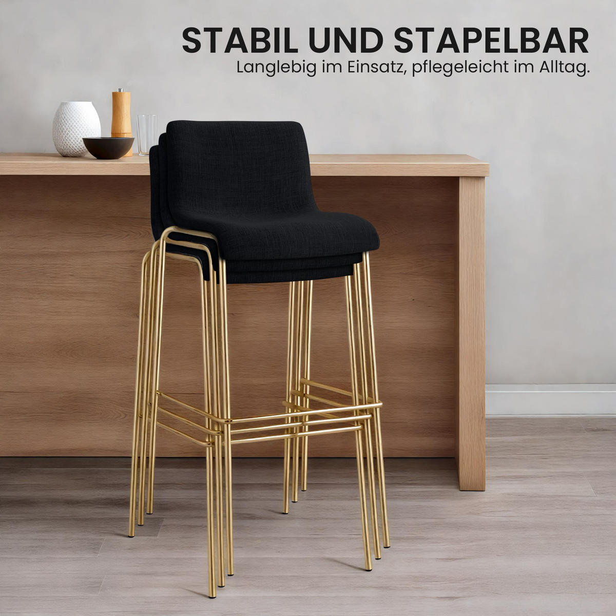 BARHOCKER Stoff Schwarz - Goldfarben/Schwarz, Textil/Metall (43/100/48cm) - CLP