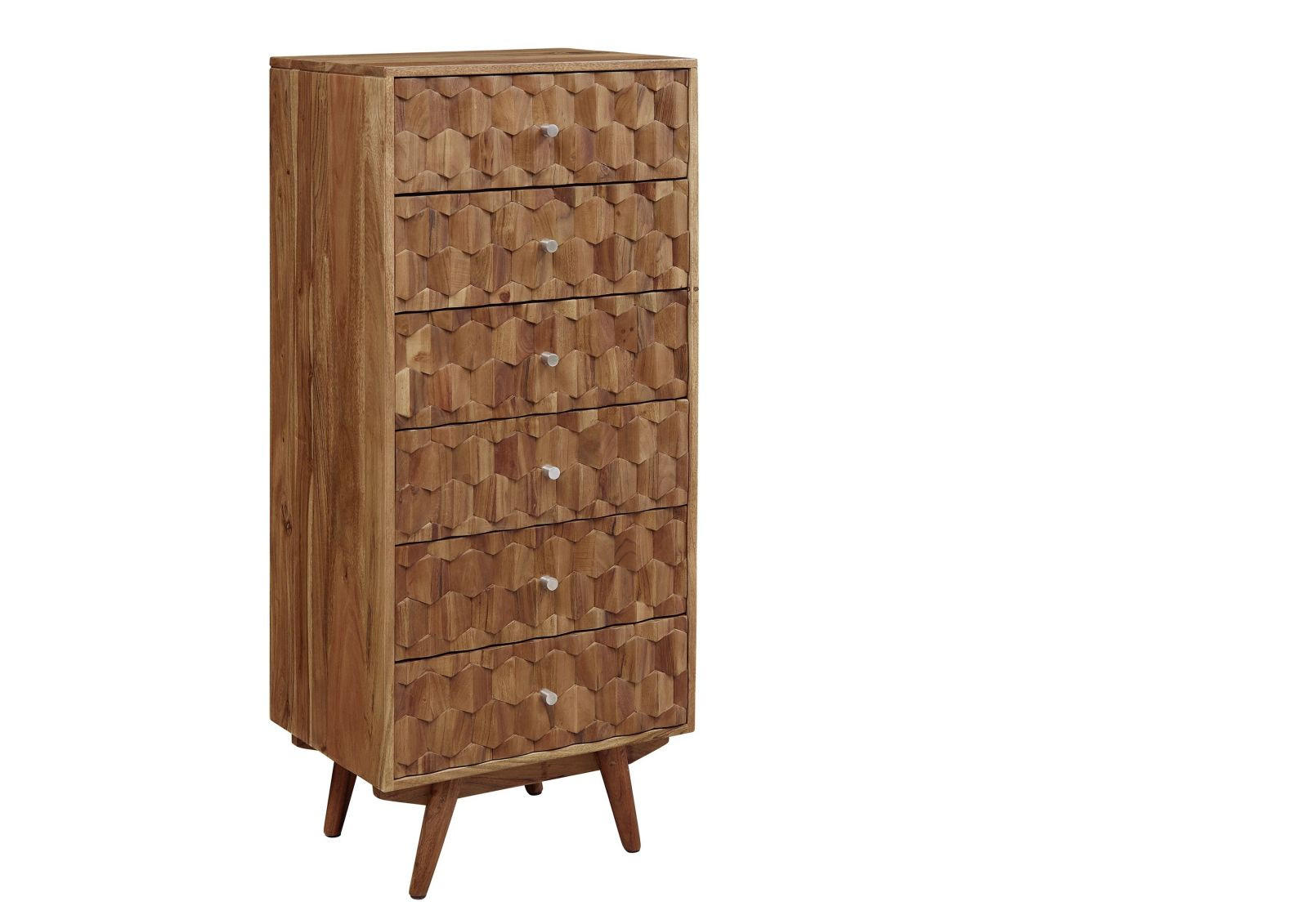 KOMMODE Akazie 53x42x125 natur lackiert MOSAYK #108 - Braun, Holz (53/125/42cm) - Massivmoebel24