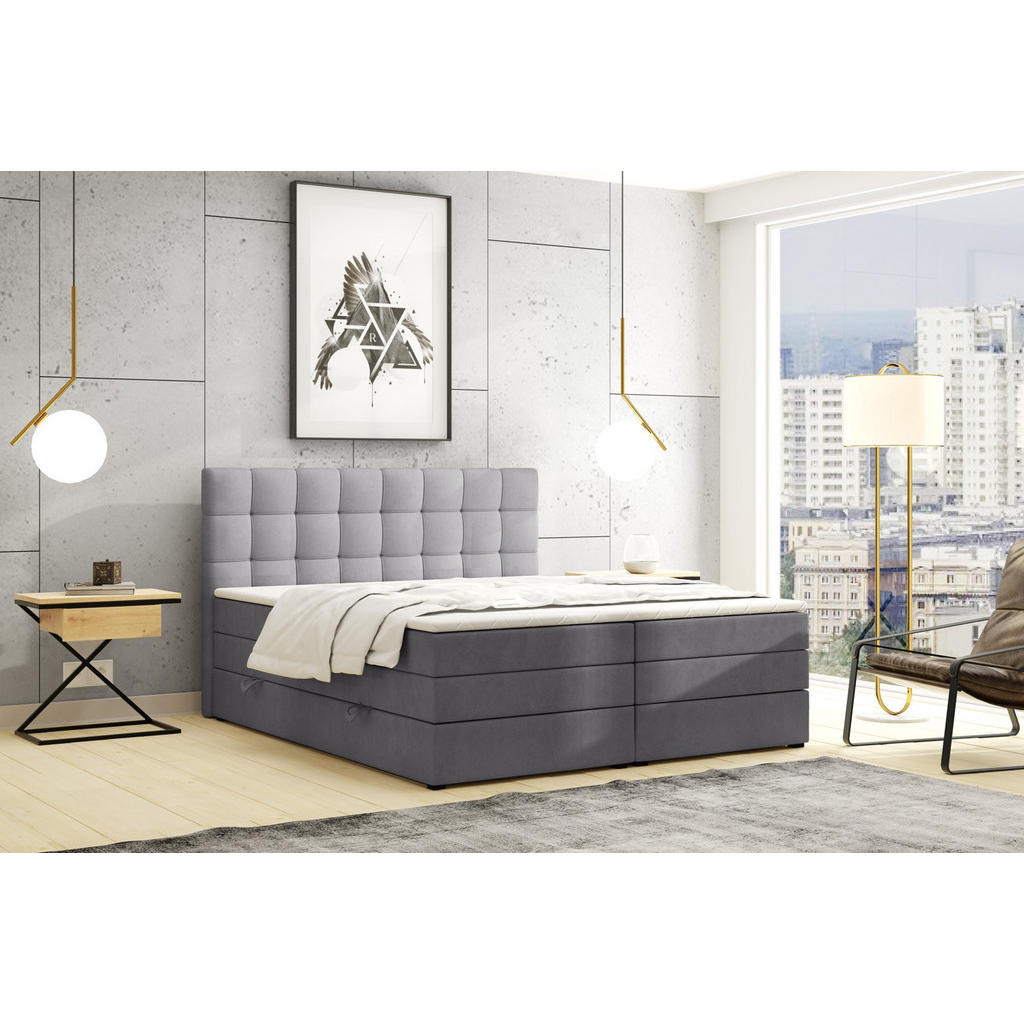 Thumbnail - Labett Boxspringbett, Dunkelgrau, Holz, Kiefer, 7-Zonen, Höhe ca. 43 cm, 120x200 cm, Oeko-Tex® Standard 100, Schlafzimme...
