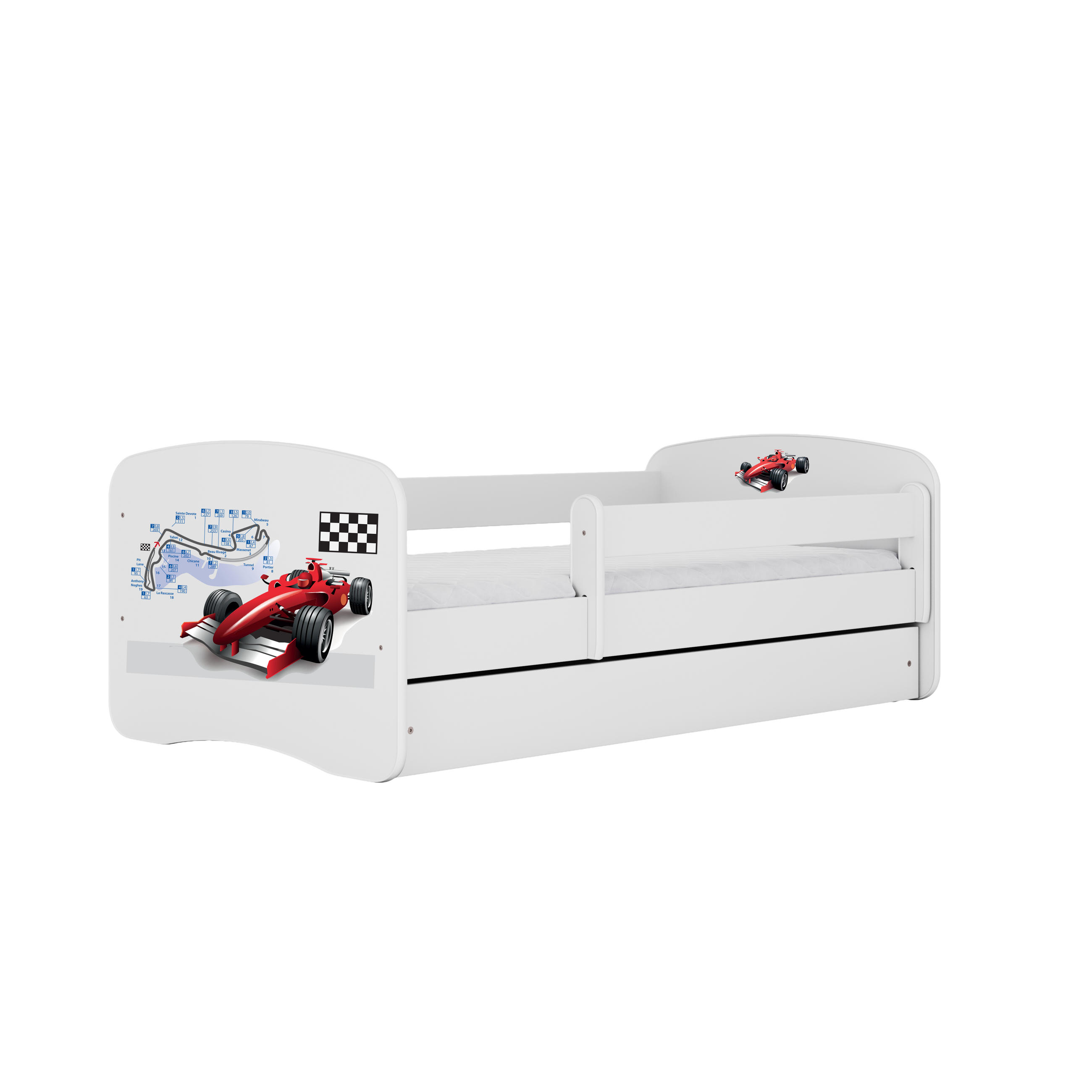 KINDERBETT Formel 1 mit Schublade und Matratze 160/80 - Weiß, Holzwerkstoff (80/160cm) - RAUMHIRSCH FURNITURE