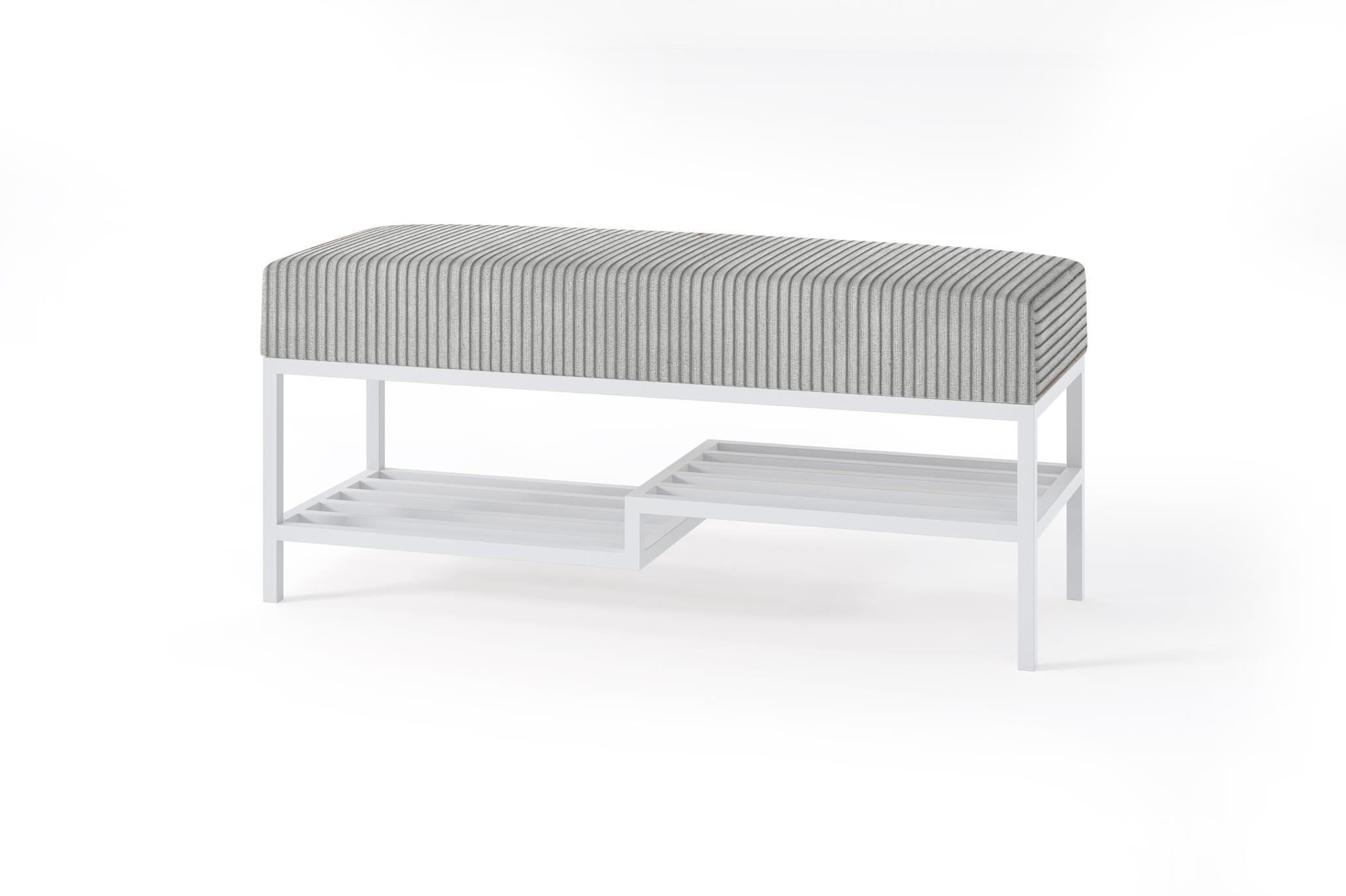 SITZBANK Mello 100 Grau, Weiße Beine, Cordstoff Bank mit Ablage - Weiß/Grau, Holzwerkstoff/Textil (100/45/35cm) - Bettso