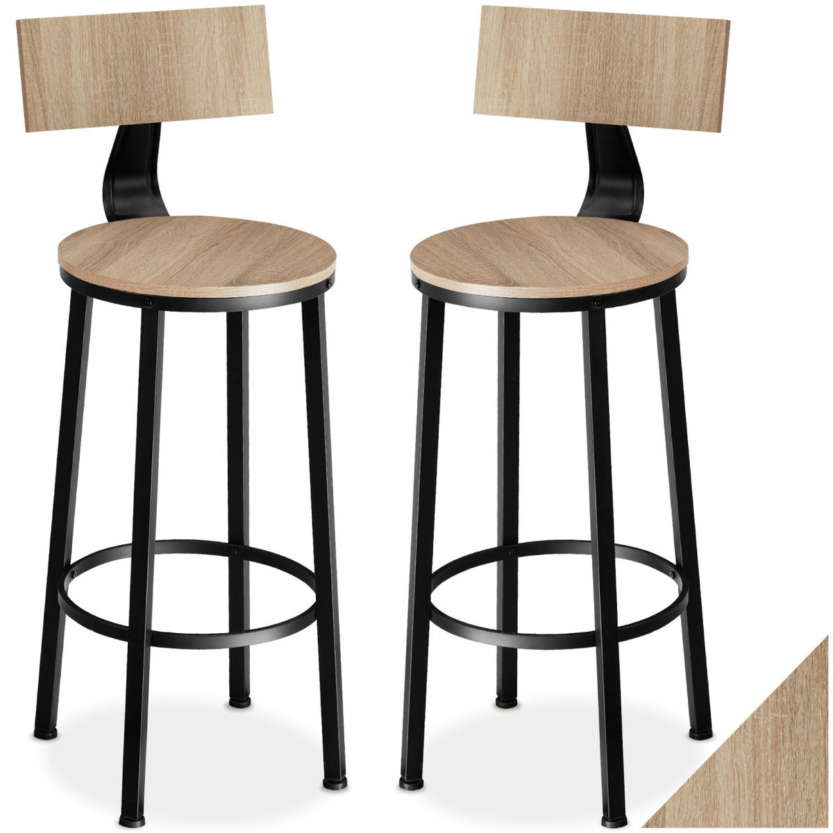 BARHOCKER 2er Set Poole,Sitzhöhe 74 cm,Industrial Holz hell - Naturfarben, Holzwerkstoff (46.5/104/46.5cm) - tectake