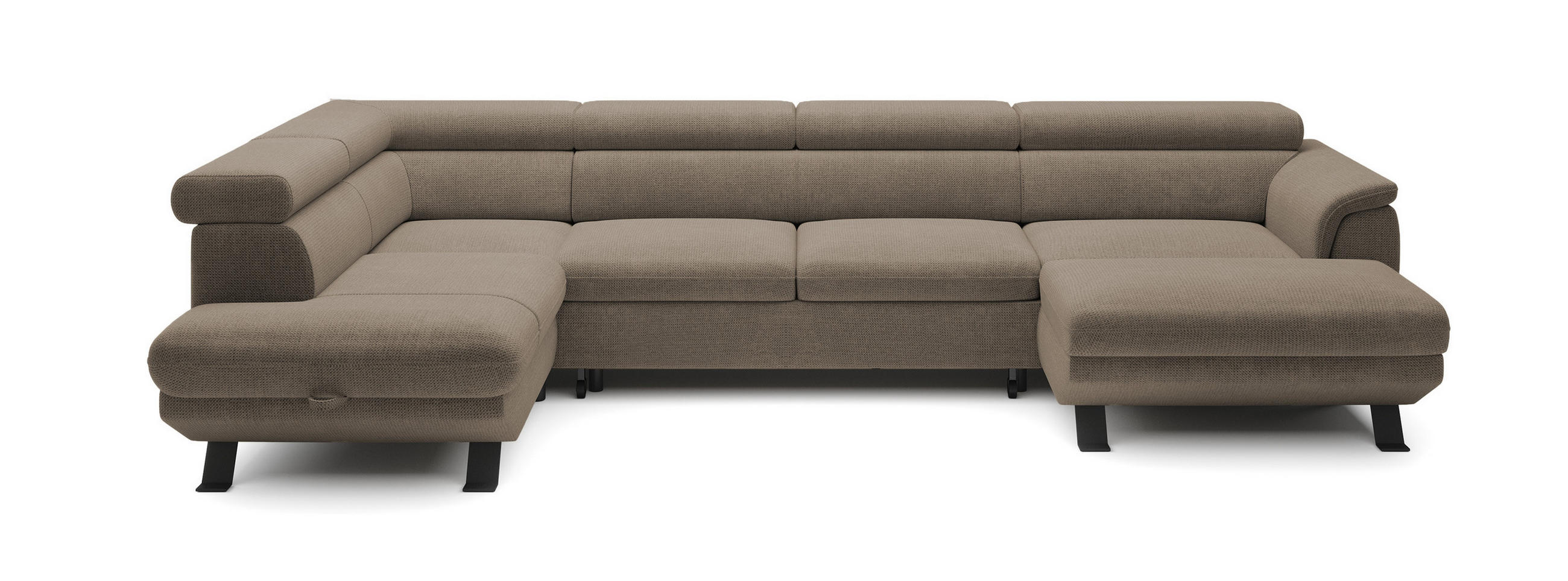ECKSCHLAFSOFA Raven XL, Verstellbaren Kopfstützen, Bettkasten, Großes Sofa 334x198x162cm Linke, Beige - Beige, Holz/Textil (198/334cm) - DomoHome