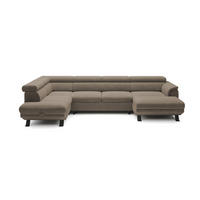 ECKSCHLAFSOFA Raven XL, Verstellbaren Kopfstützen, Bettkasten, Großes Sofa 334x198x162cm Linke, Beige - Beige, Holz/Textil (198/334cm) - DomoHome