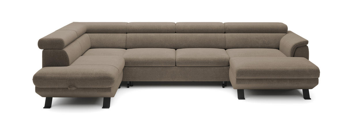 ECKSCHLAFSOFA Raven XL, Verstellbaren Kopfstützen, Bettkasten, Großes Sofa 334x198x162cm Linke, Beige - Beige, Holz/Textil (198/334cm) - DomoHome