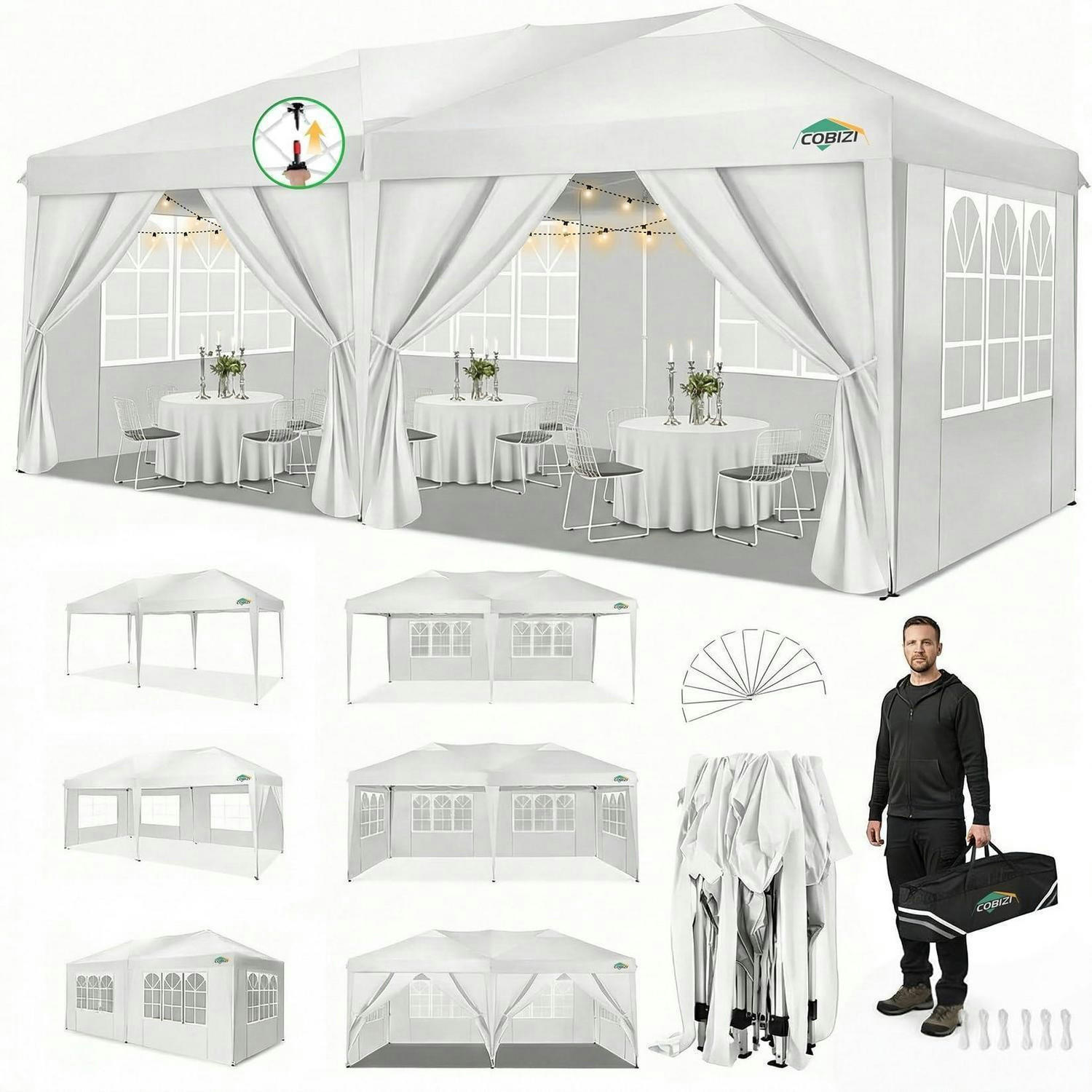 FALTPAVILLON 3x6 m Weiß mit 6 Seitenwänden - Weiß, Textil (300/320/600cm)