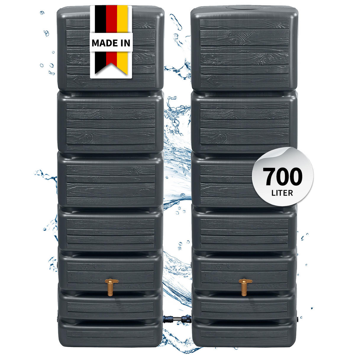 WANDTANK-SET 700 L graphite grey 2 x 350 L inkl. Verbindungsset - Graphitfarben, Kunststoff (130/184/39cm) - 4rain