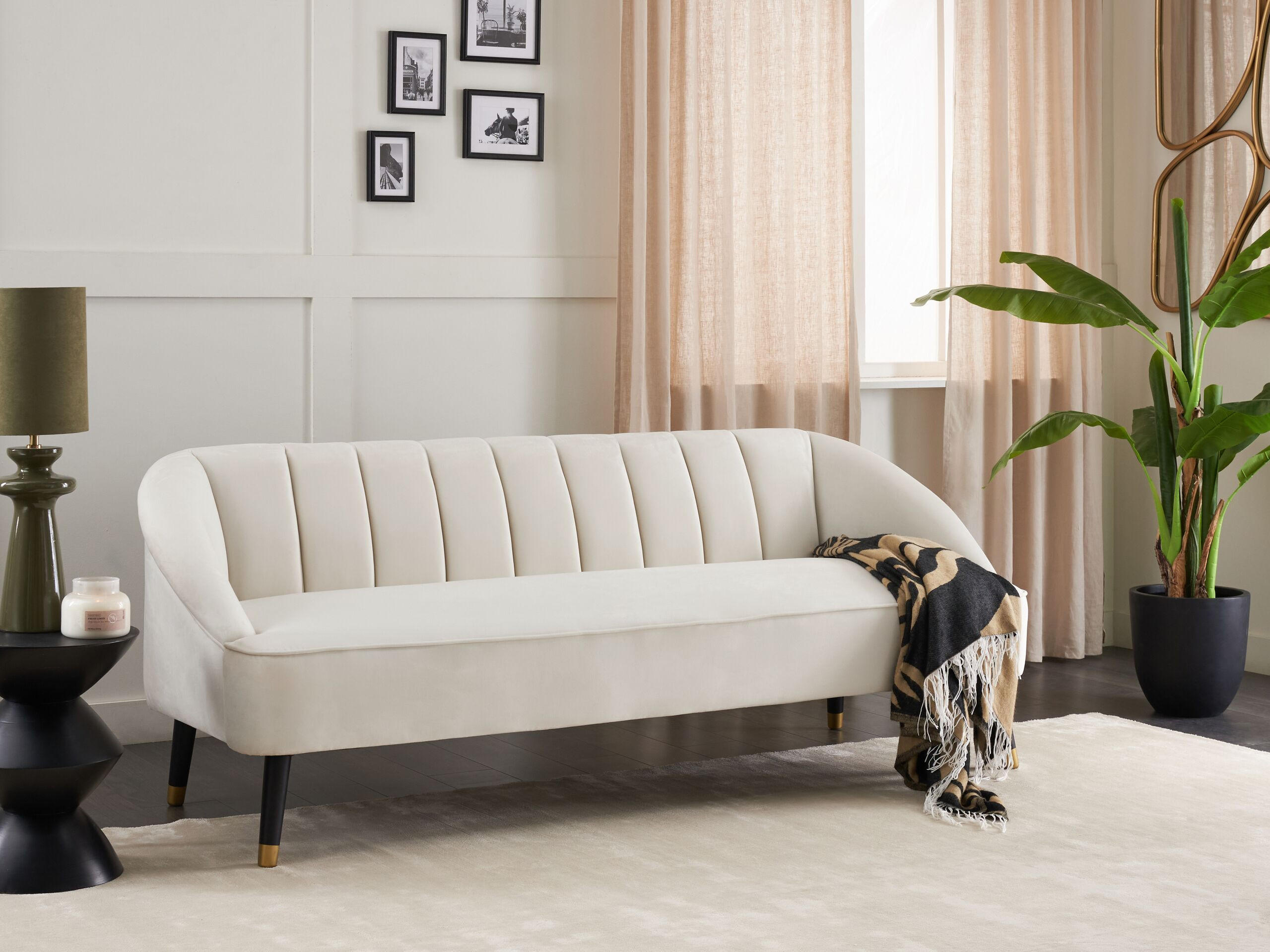 Thumbnail - Beliani 3-Sitzer-Sofa, Weiß, Schwarz, Gold, Textil, 191x73x73 cm, Wohnzimmer, Sofas & Couches, Sofas, 3-Sitzer Sofas