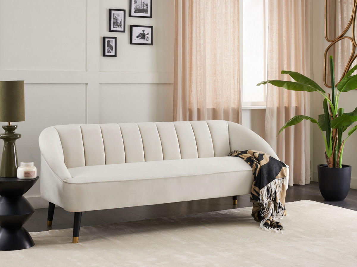 3-SITZER-SOFA Samtstoff cremeweiß Alsvag - Goldfarben/Schwarz, Textil (191/73/73cm) - Beliani