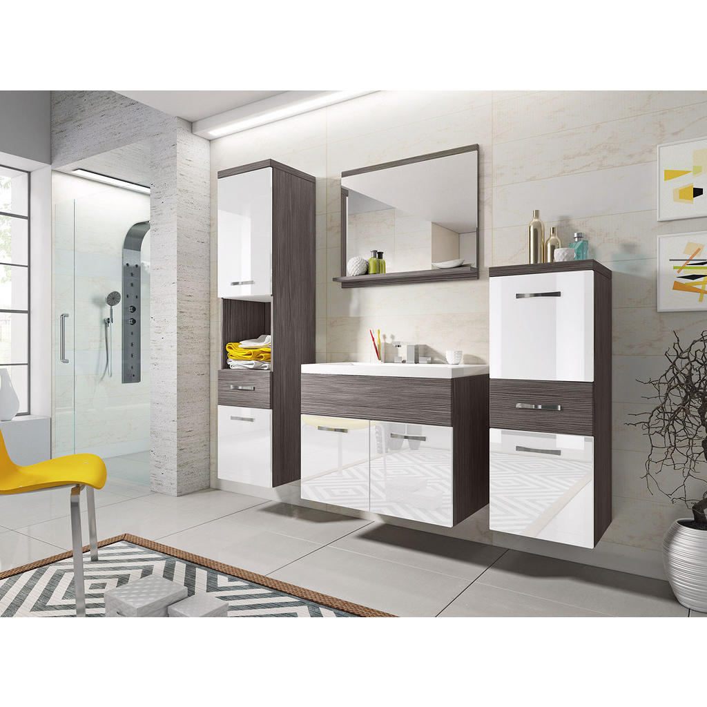 Thumbnail - Feldmann-Wohnen Badmöbel-Set, Weiß, Schwarz, Holz, 5 Fächer, 5 Schubladen, Rechteckig, 121x133x35 cm, Badezimmer, Badmöb...