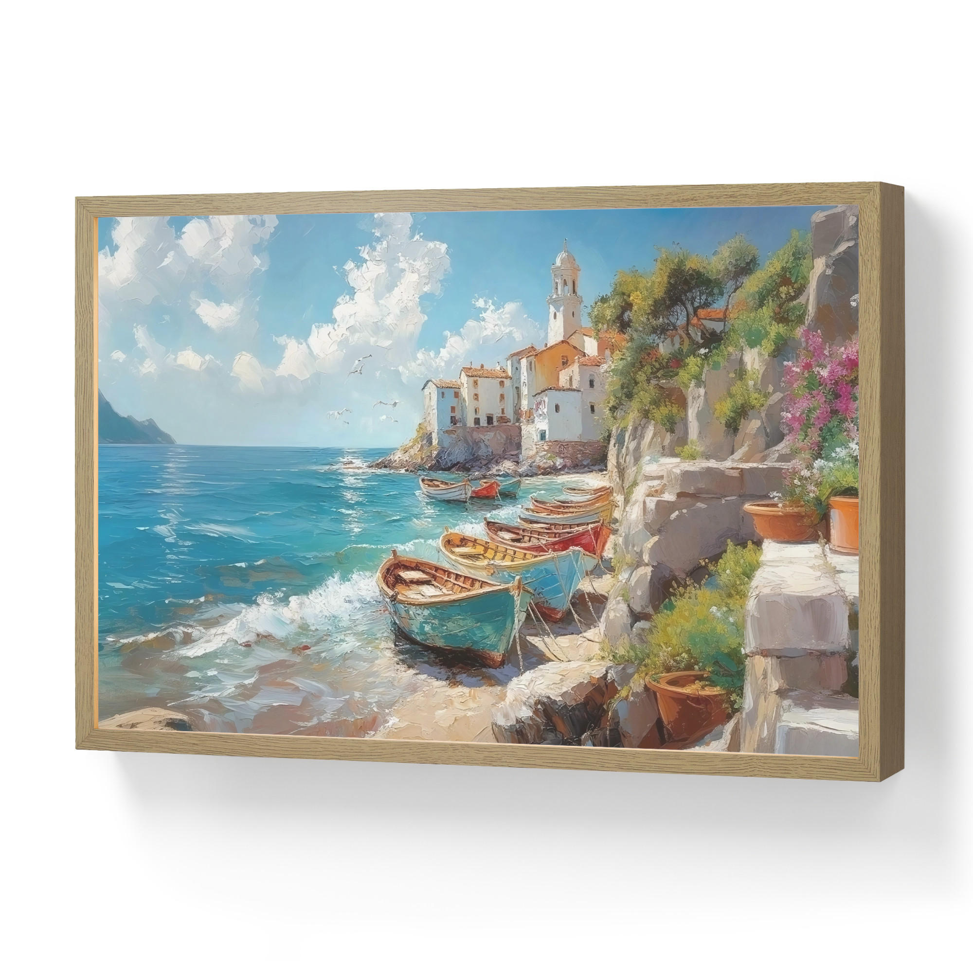 OnlyWow NÁSTĚNNÁ LAMPA S AKUMULÁTOREM Lodě - skály - moře - slunce 60x40 cm