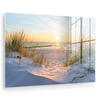 ACRYLGLASBILD Strand - Sonne - Düne - Gras - Sand - Horizont 90x60 cm - Hellblau, Glas (90/60cm) - MuchoWow