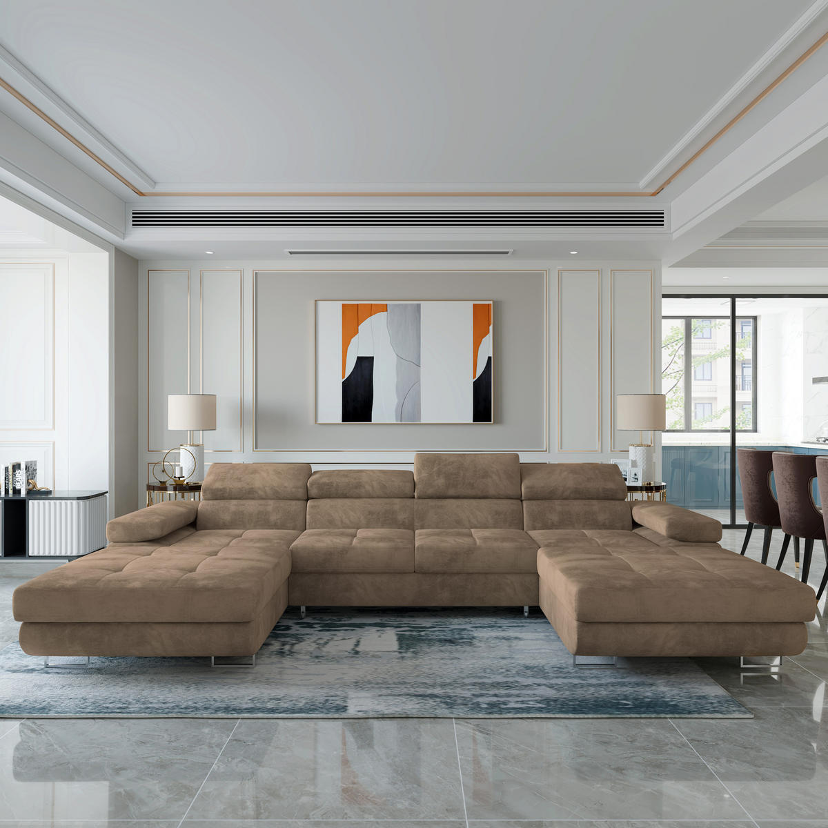 ROHOVÁ SEDAČKA LYKKE béžová - stříbrná/béžová, kov/dřevo (353/202cm) - MASSENO