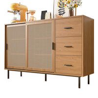 SIDEBOARD mit 2 Schiebetüren aus Rattan und 3 Schubladen, Natur, Spanplatte, 140/37/91 cm, Natur - Naturfarben, Holzwerkstoff (140/91/37cm) - Redom
