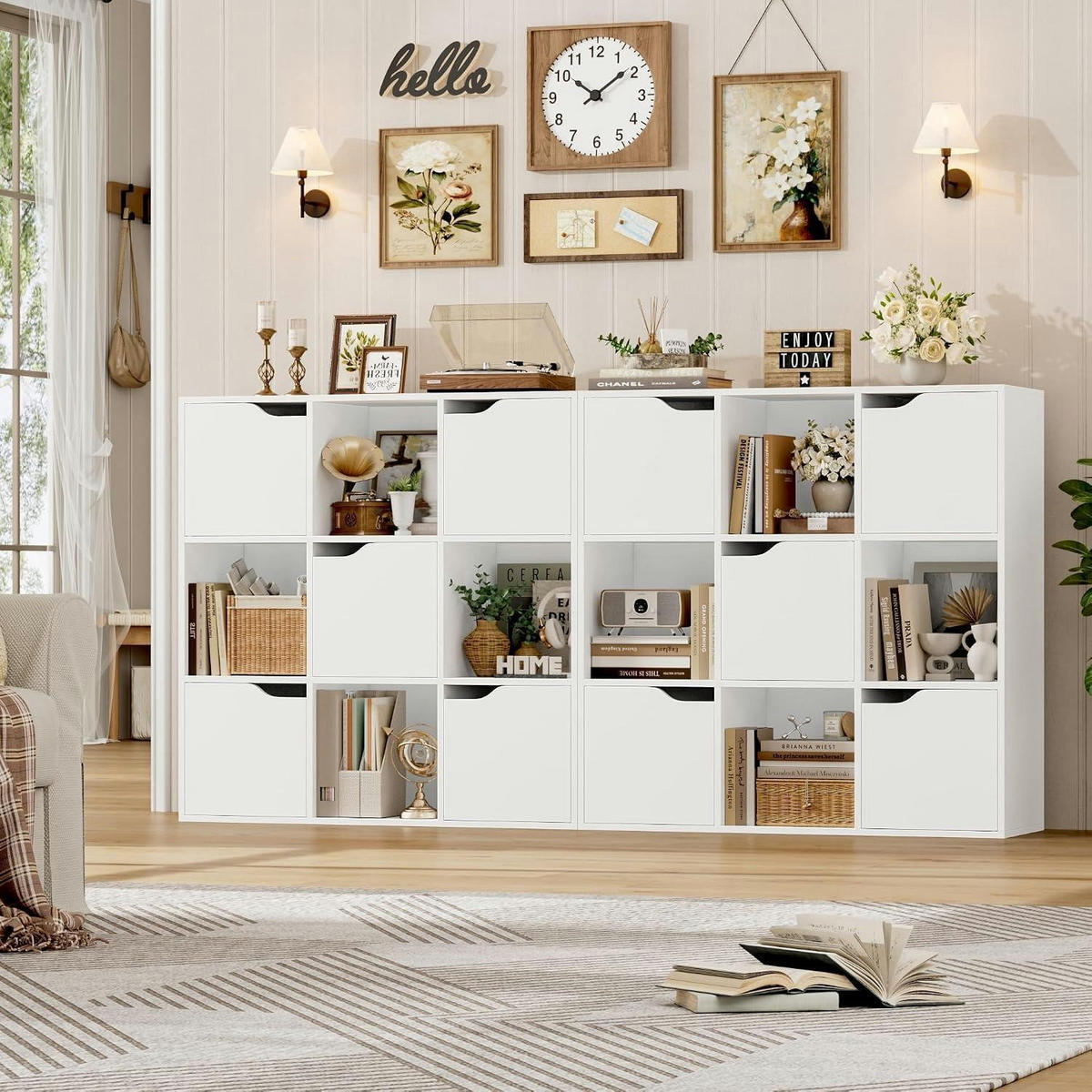 BÜCHERREGAL mit 5 Türen 90x90 cm weiß - Weiß, Holzwerkstoff (90/90/29cm)